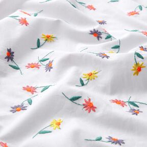 Feiner Baumwollbatist gestickte Blümchen | Poppy Fabrics – weiss/neonorange, 