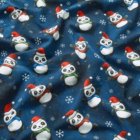 Baumwolljersey Panda in Weihnachtsstimmung | Glitzerpüppi – nachtblau/chili, 