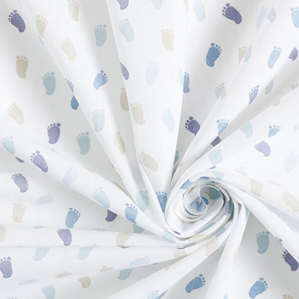 Baumwollpopeline Baby-Füßchen – weiss/jeansblau