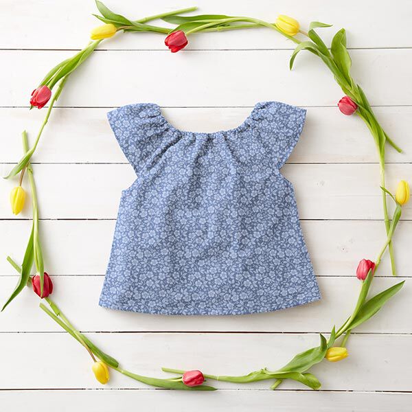 Baumwollpopeline Bi-Color-Blumen – jeansblau/hellblau | Reststück 100cm