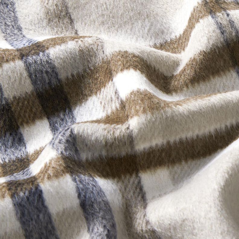 Mantelstoff Woll-Mix Karos angeraut – helltaupe/mocca, image number 3