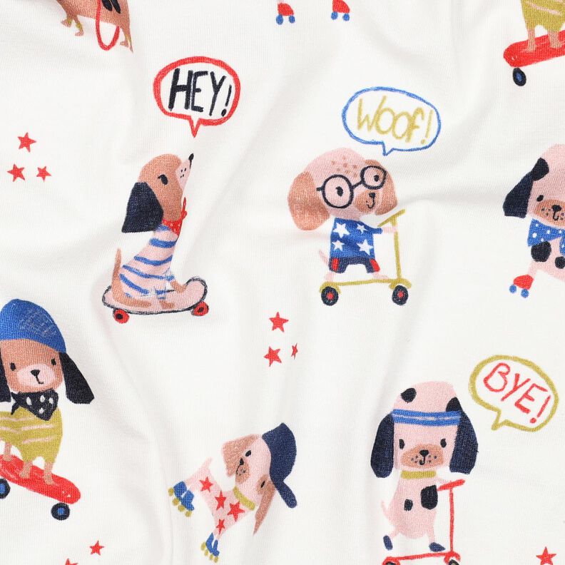 Baumwolljersey skatender Hund Digitaldruck | Poppy Fabrics – elfenbein/roségold, image number 2