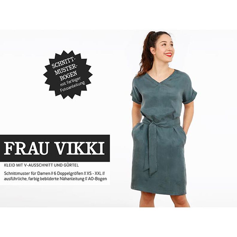 FRAU VIKKI lockeres Kleid mit V-Ausschnitt und Gürtel | Studio Schnittreif | XS-XXL,  image number 1