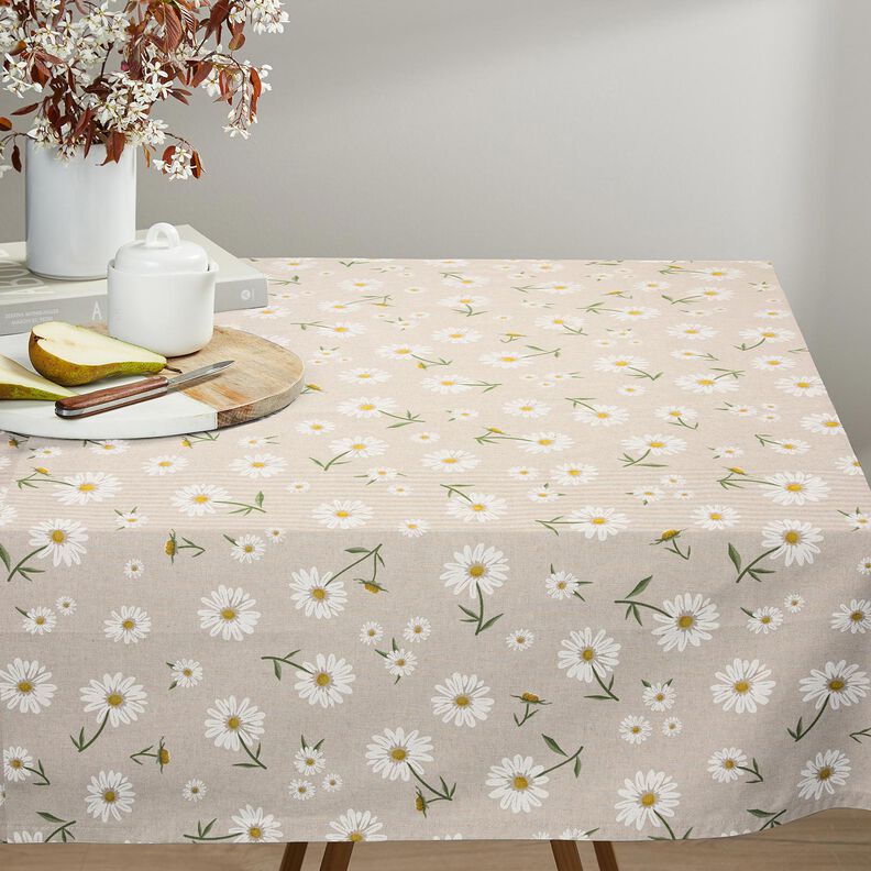 Dekostoff Halbpanama verstreute Gänseblümchen – natur/weiss,  image number 7