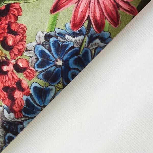 Dekosamt Vintage Blüten – grün/altrosa | Reststück 50cm