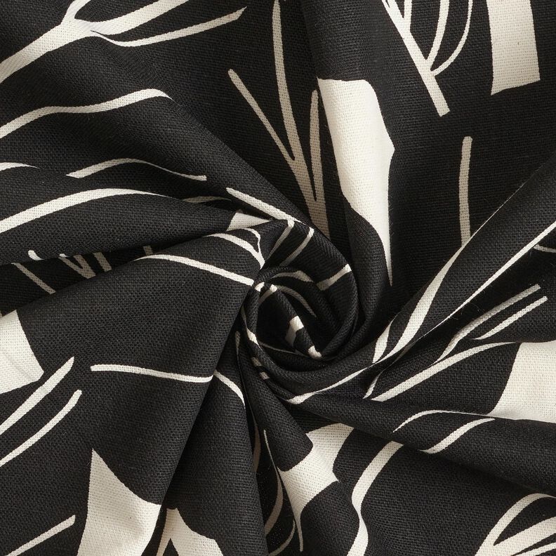 Dekostoff Panama elegante Blätter – schwarz/natur,  image number 3