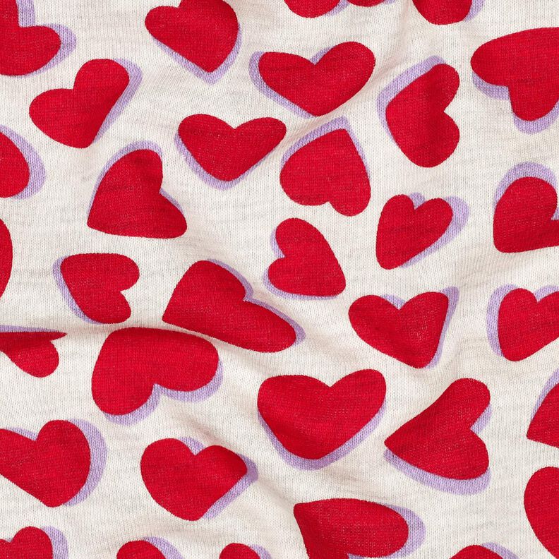 Sweatshirt angeraut Herzen | Poppy Fabrics – natur/rot,  image number 2