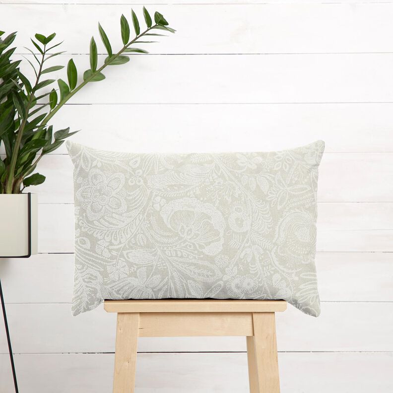 Dekostoff Halbpanama florales Paisley – natur/weiss,  image number 7