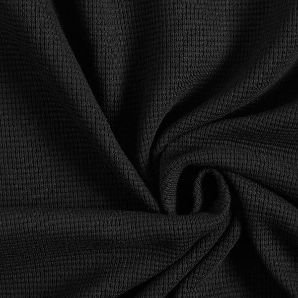 Mini Baumwoll-Waffeljersey Uni – schwarz | Reststück 100cm