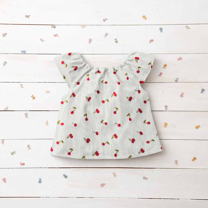 Musselin/ Doppel-Krinkel Gewebe gestickte Kirschen | Poppy Fabrics – weiss/feuerrot,  image number 6