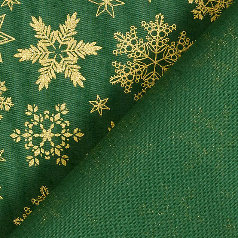 Baumwollstoff Popeline Schneekristalle – grün/gold, image number 4