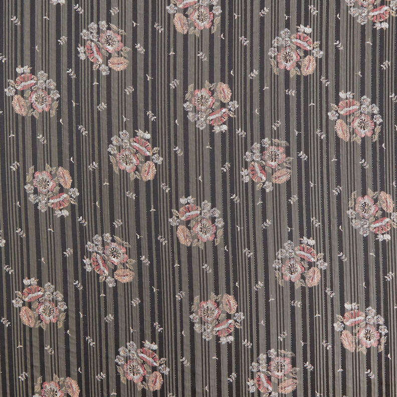 Chiffon mit Satin- und Metallicstreifen Blumen – schwarz/weiss,  image number 1