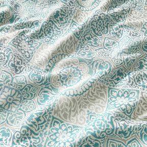 Dekostoff Jacquard elegante Kacheln – hellpetrol/hellbeige, 