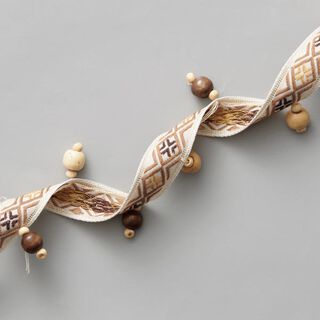 Webband Ethno Perlen [20 mm] – wollweiss, 