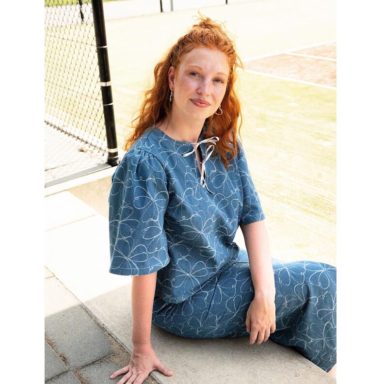 Jeans Jacquard Blumen | Poppy Fabrics – jeansblau,  image number 6