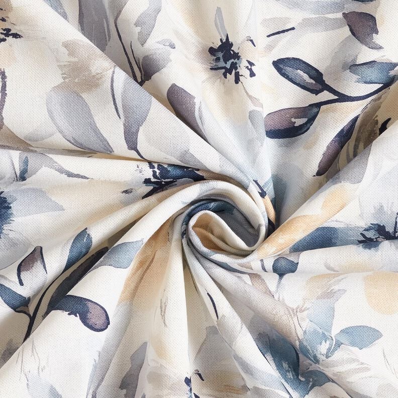 Dekostoff Halbpanama gro&szlig;e Bl&uuml;ten &ndash; mandel/blau,  image number 3