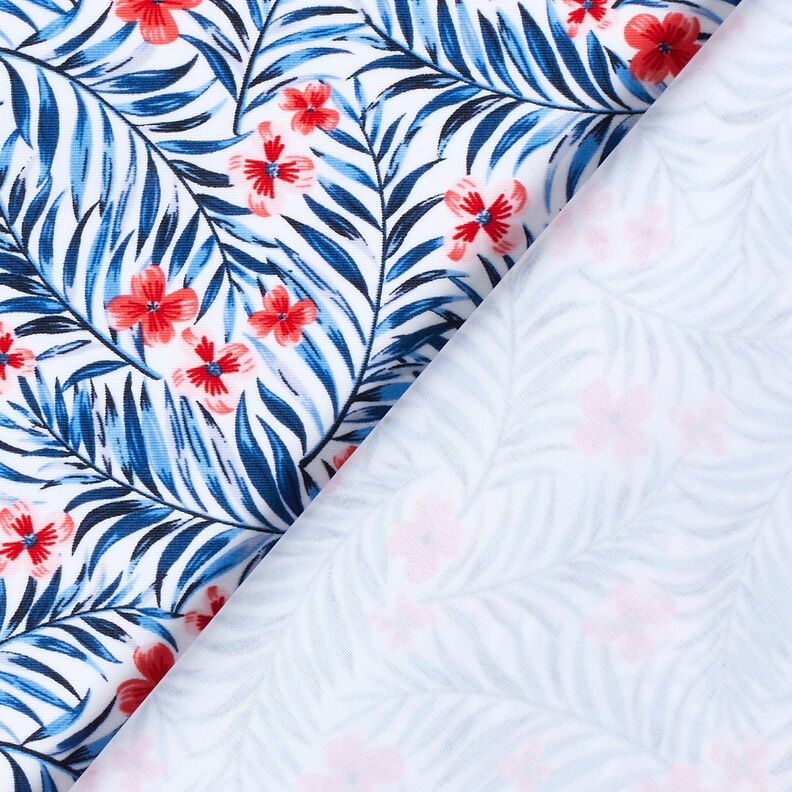 Badeanzugstoff Blumen und Palmenwedel – weiss/indigo,  image number 4