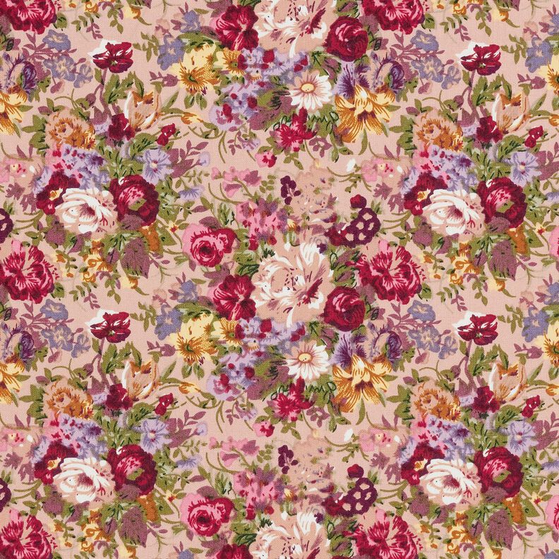Baumwollpopeline romantisches Blumenbouquet – hellaltrosa/karminrot, image number 1