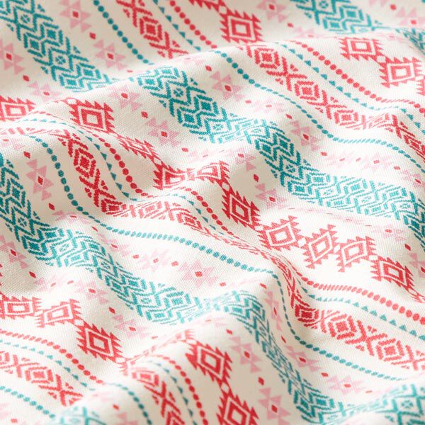 Baumwollstoff Cretonne Ethno – mintgrün/rosa