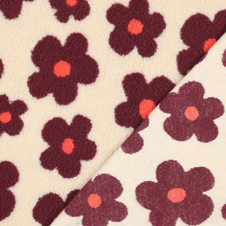 Teddyplüsch Blumen | Poppy Fabrics – cashew/bordeauxrot,  image number 5