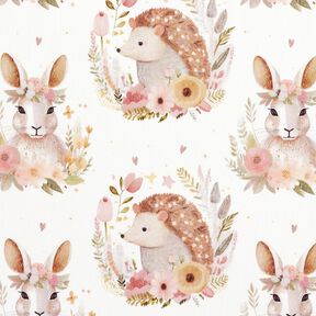 Baumwollpopeline Hase und Igel im Blumenkreis Digitaldruck – elfenbein, 