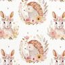 Baumwollpopeline Hase und Igel im Blumenkreis Digitaldruck – elfenbein,  thumbnail number 1