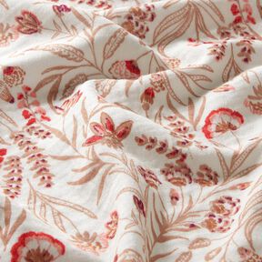 Musselin/ Doppel-Krinkel Gewebe folkloristische Blumen – natur/rot, 