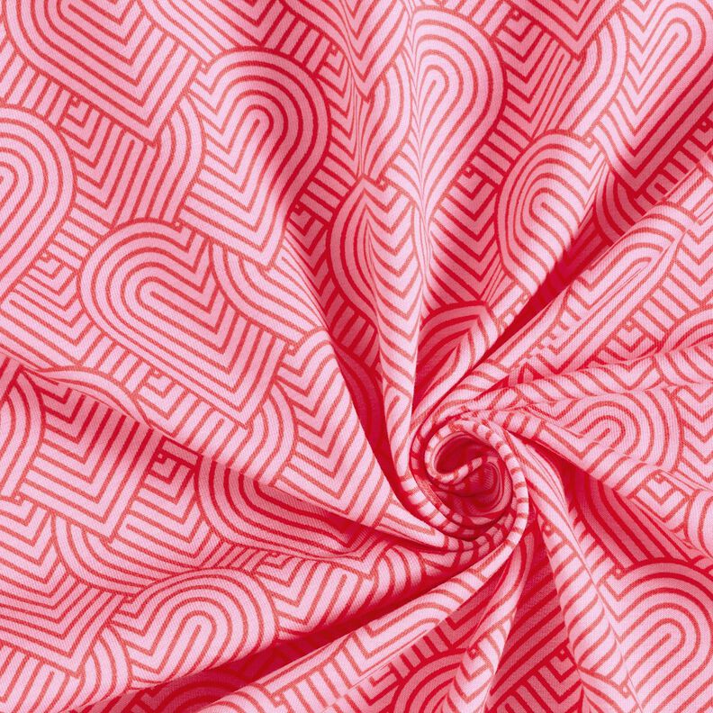 French Terry Sommersweat Überlappende Herzen – rosa/feuerrot,  image number 3