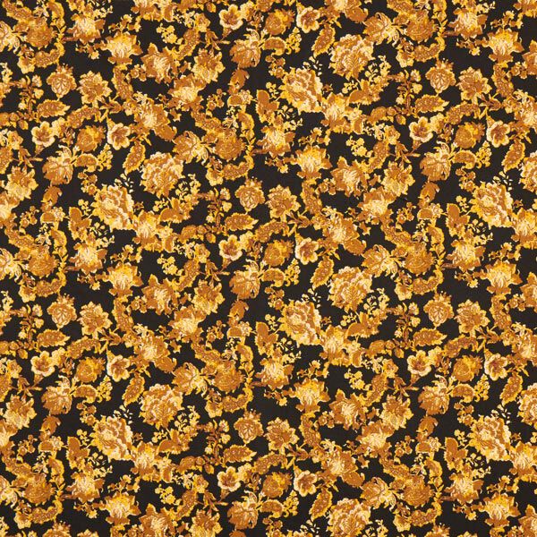 Interlockjersey Barockblumen – schwarz/gold,  image number 1