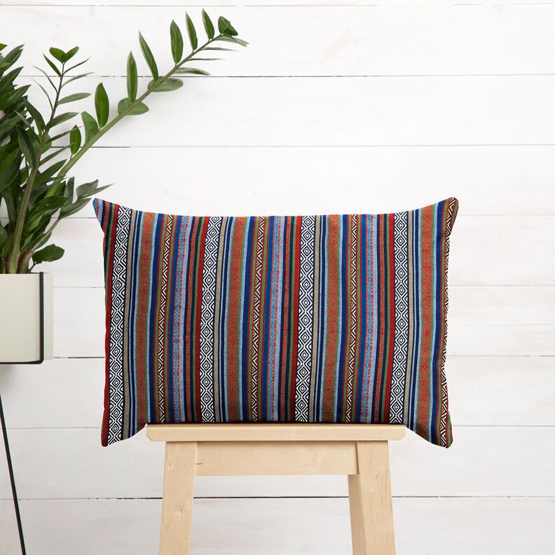 Dekostoff Jacquard abstrakte Streifen – marineblau/karminrot, image number 6