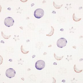 GOTS Musselin/ Doppel-Krinkel Gewebe Nachthimmel Digitaldruck | Poppy Fabrics – elfenbein/flieder, 