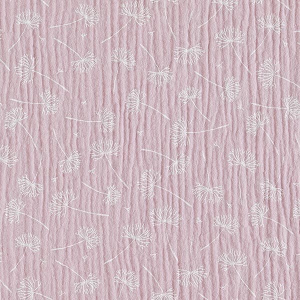 Musselin/ Doppel-Krinkel Gewebe Pusteblumen – rosa/weiss | Reststück 50cm