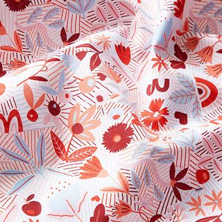 Baumwollstoff Cretonne abstrakte Blumen – weiss/rosa, 