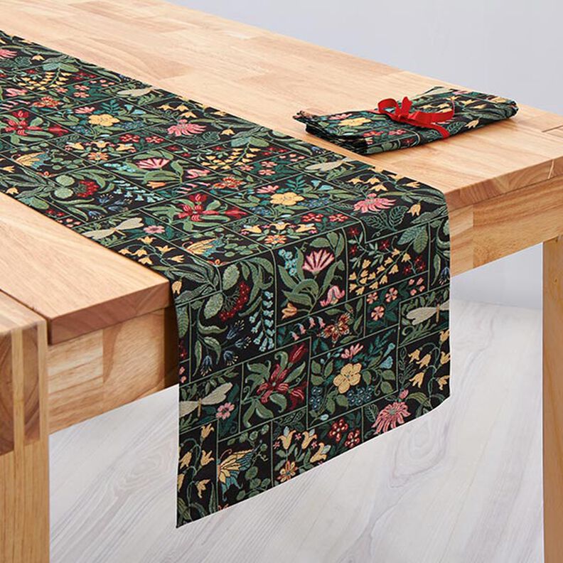Dekostoff Gobelin Blumen-Kacheln – schwarz, image number 7