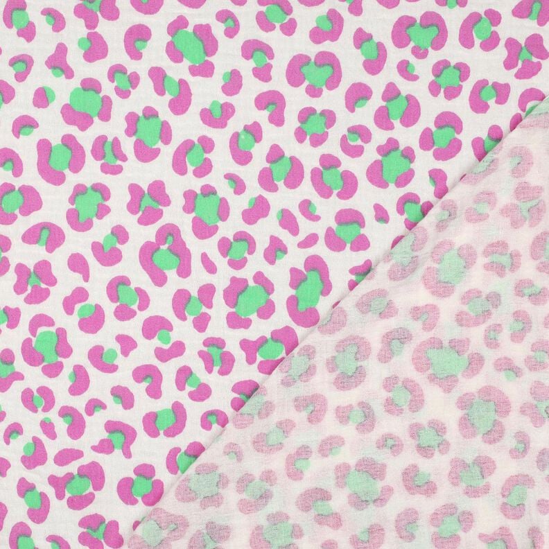 Musselin/ Doppel-Krinkel Gewebe bunter Leo Print | Poppy Fabrics – elfenbein/hellgrün,  image number 4