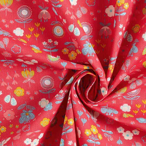 Baumwollstoff Cretonne Blumen – rot