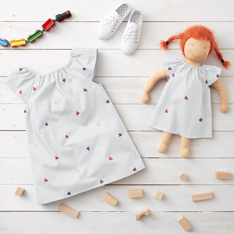 Musselin/ Doppel-Krinkel Gewebe bestickte Herzen | Poppy Fabrics – weiss/rosé, image number 5
