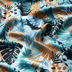 Crêpe Satin Palmen und Monstera – brilliantblau/schwarzblau, 