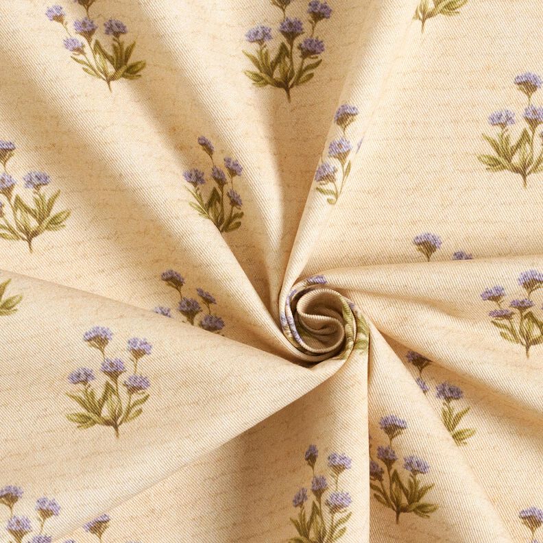 Dekostoff Baumwollköper Blumen und Schrift – beige,  image number 3