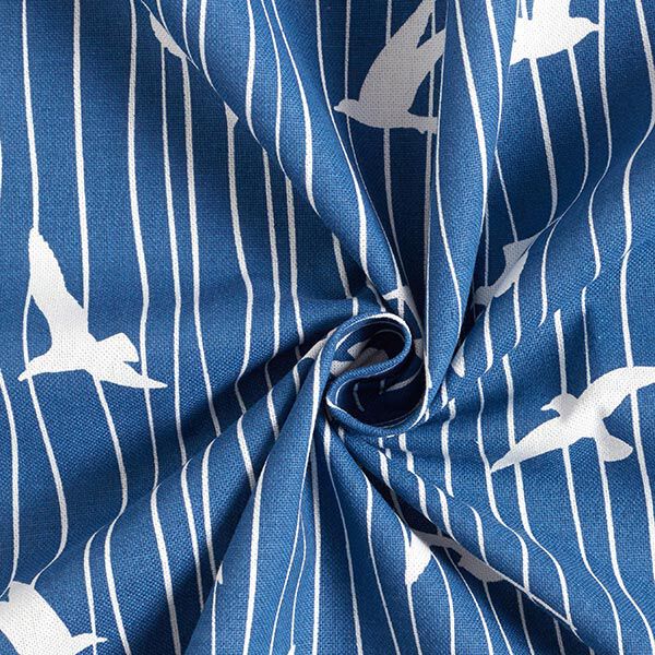 Dekostoff Halbpanama Möwen – ozeanblau/weiss | Reststück 100cm