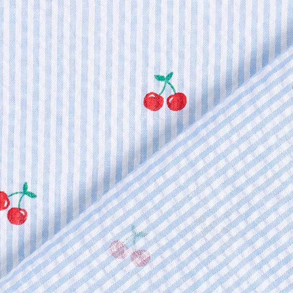 Seersucker Kirschen – weiss/hellblau | Reststück 50cm