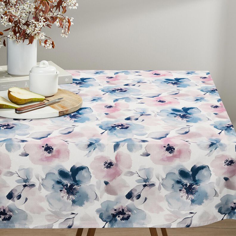 Dekostoff Halbpanama große Aquarellblüten – weiss/pastellviolett,  image number 8