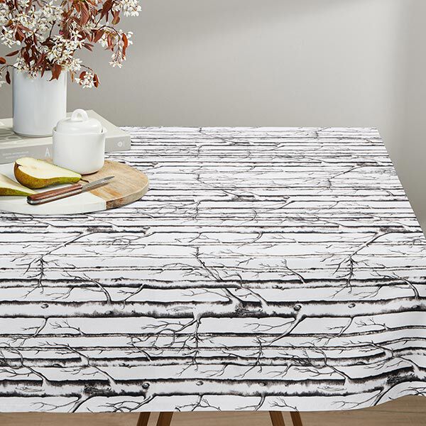 Dekostoff Halbpanama Baumstämme – wollweiss | Reststück 100cm