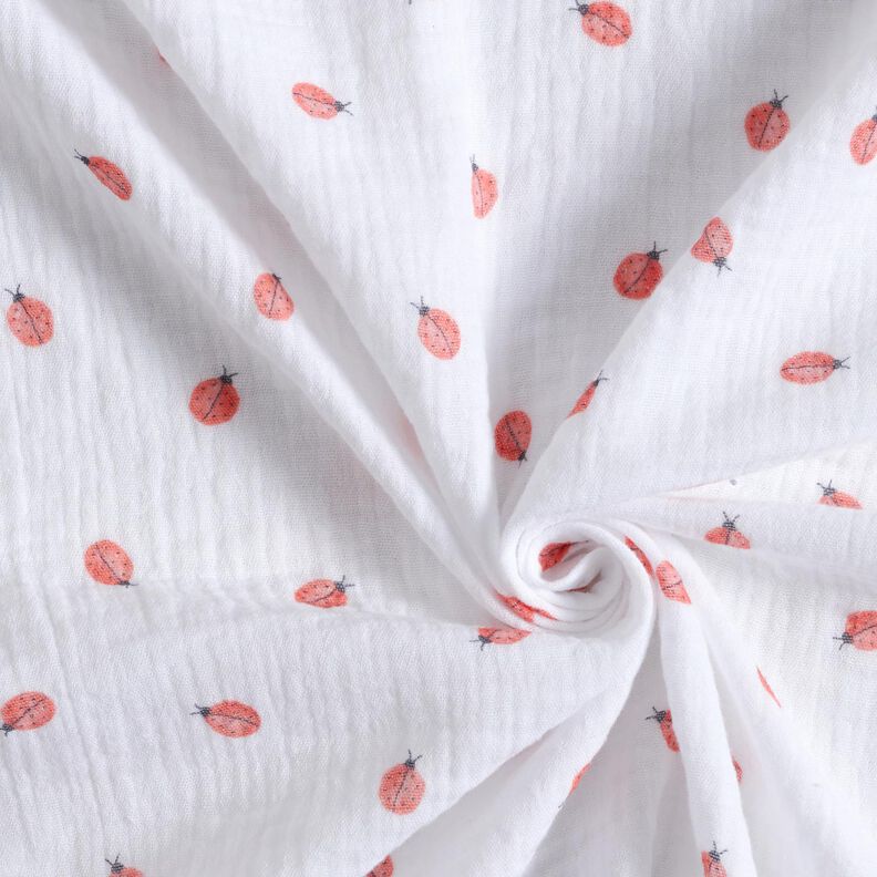Musselin/ Doppel-Krinkel Gewebe Marienkäfer Digitaldruck | Poppy Fabrics – weiss,  image number 3