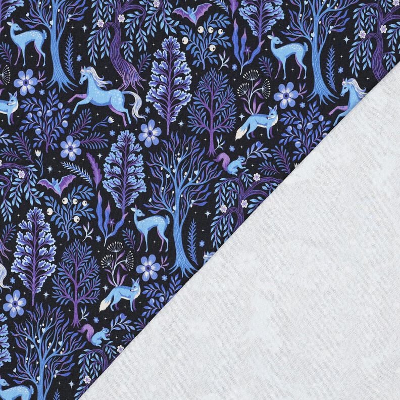 French Terry Sommersweat Märchenwald Digitaldruck | Poppy Fabrics – schwarzblau/rotlila, image number 4