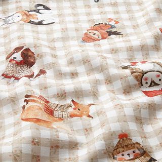 Dekostoff Halbpanama winterliche Tiere – weiss/hellbeige, 
