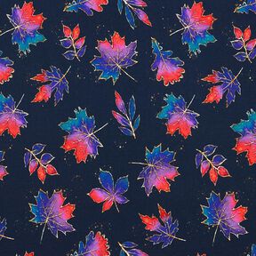 French Terry bunte Herbstblätter | Glitzerpüppi – nachtblau/feuerrot, 