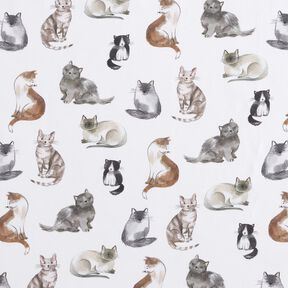 Baumwollpopeline glückliche Katzen Digitaldruck | Poppy Fabrics – weiss, 