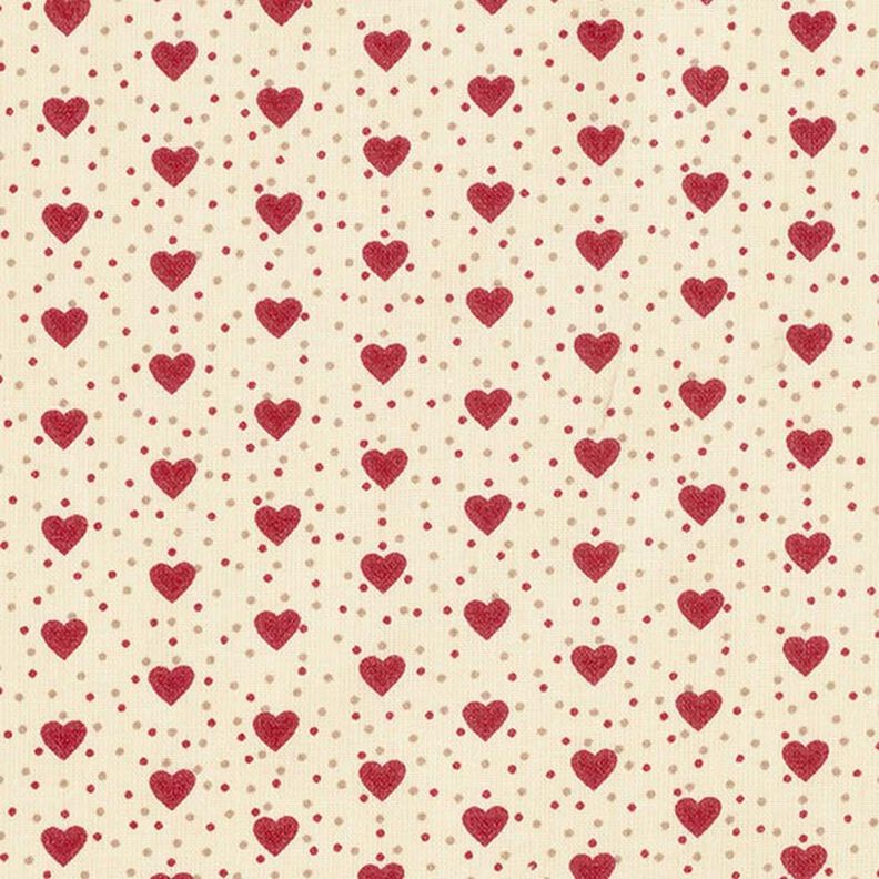 Beschichtete Baumwolle Herzen – hellbeige/rot – Muster,  image number 1