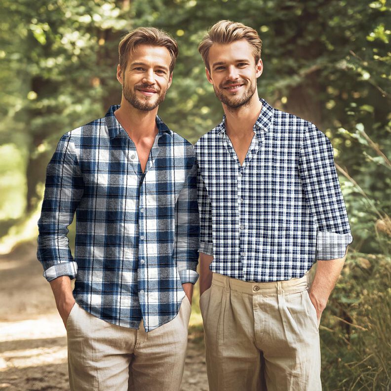 Baumwollflanell großes Karo – jeansblau/wollweiss, image number 4